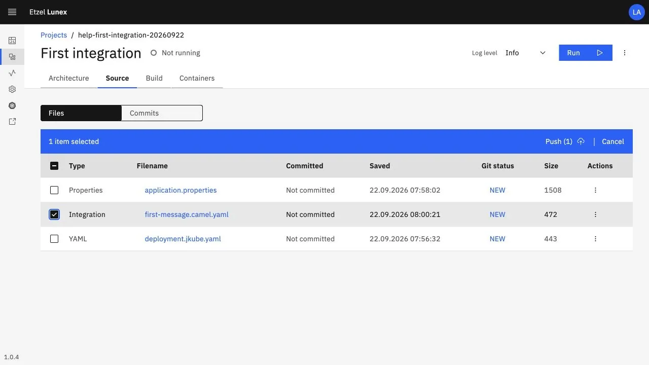 Lunex project sources: Git status, save time and selection of files to push